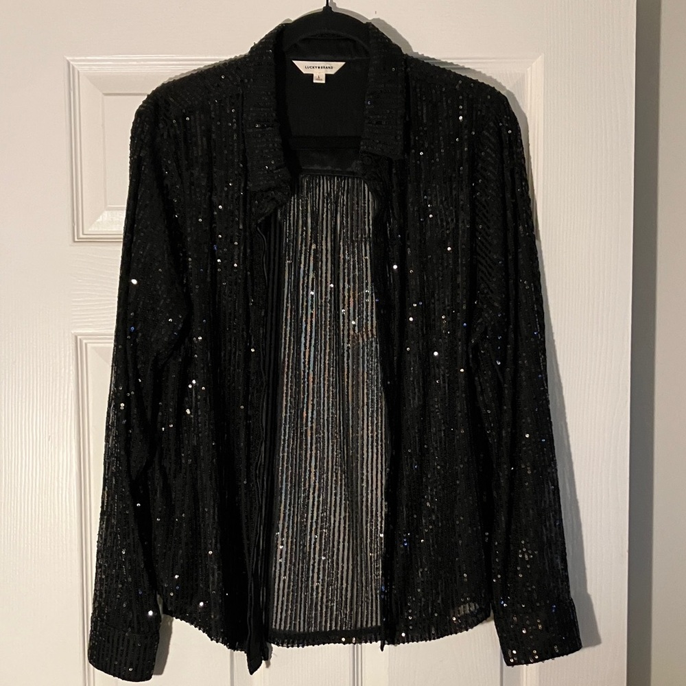 Lucky Brand Black Sequin Blouse